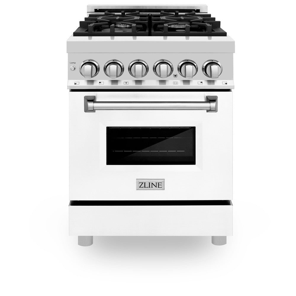 24 In. 2.8 Cu. Ft. Legacy Dual Fuel Range With 4 Burner Gas Cooktop And Electric Convection Oven In Stainless Steel And White Matte Door RAWM24