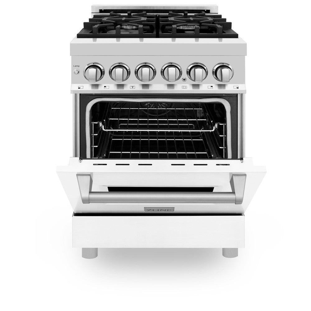 24 In. 2.8 Cu. Ft. Legacy Dual Fuel Range With 4 Burner Gas Cooktop And Electric Convection Oven In Stainless Steel And White Matte Door RAWM24