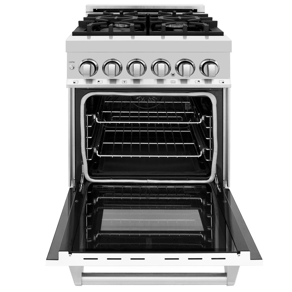 24 In. 2.8 Cu. Ft. Legacy Dual Fuel Range With 4 Burner Gas Cooktop And Electric Convection Oven In Stainless Steel And White Matte Door RAWM24