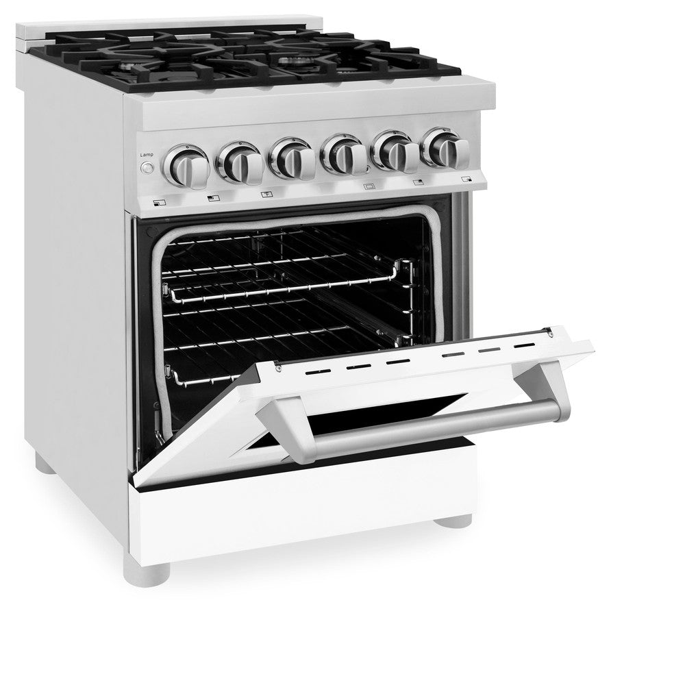 24 In. 2.8 Cu. Ft. Legacy Dual Fuel Range With 4 Burner Gas Cooktop And Electric Convection Oven In Stainless Steel And White Matte Door RAWM24