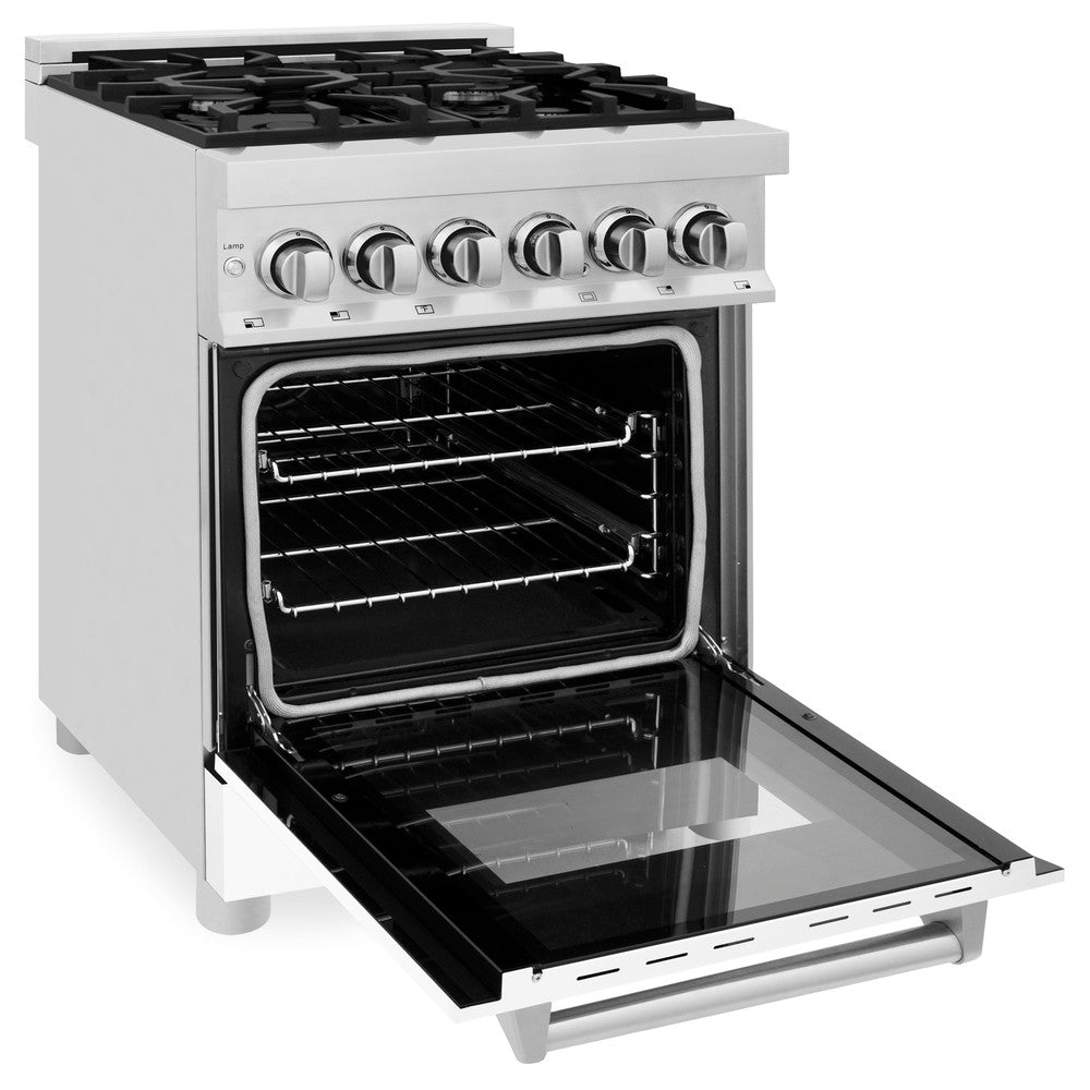 24 In. 2.8 Cu. Ft. Legacy Dual Fuel Range With 4 Burner Gas Cooktop And Electric Convection Oven In Stainless Steel And White Matte Door RAWM24