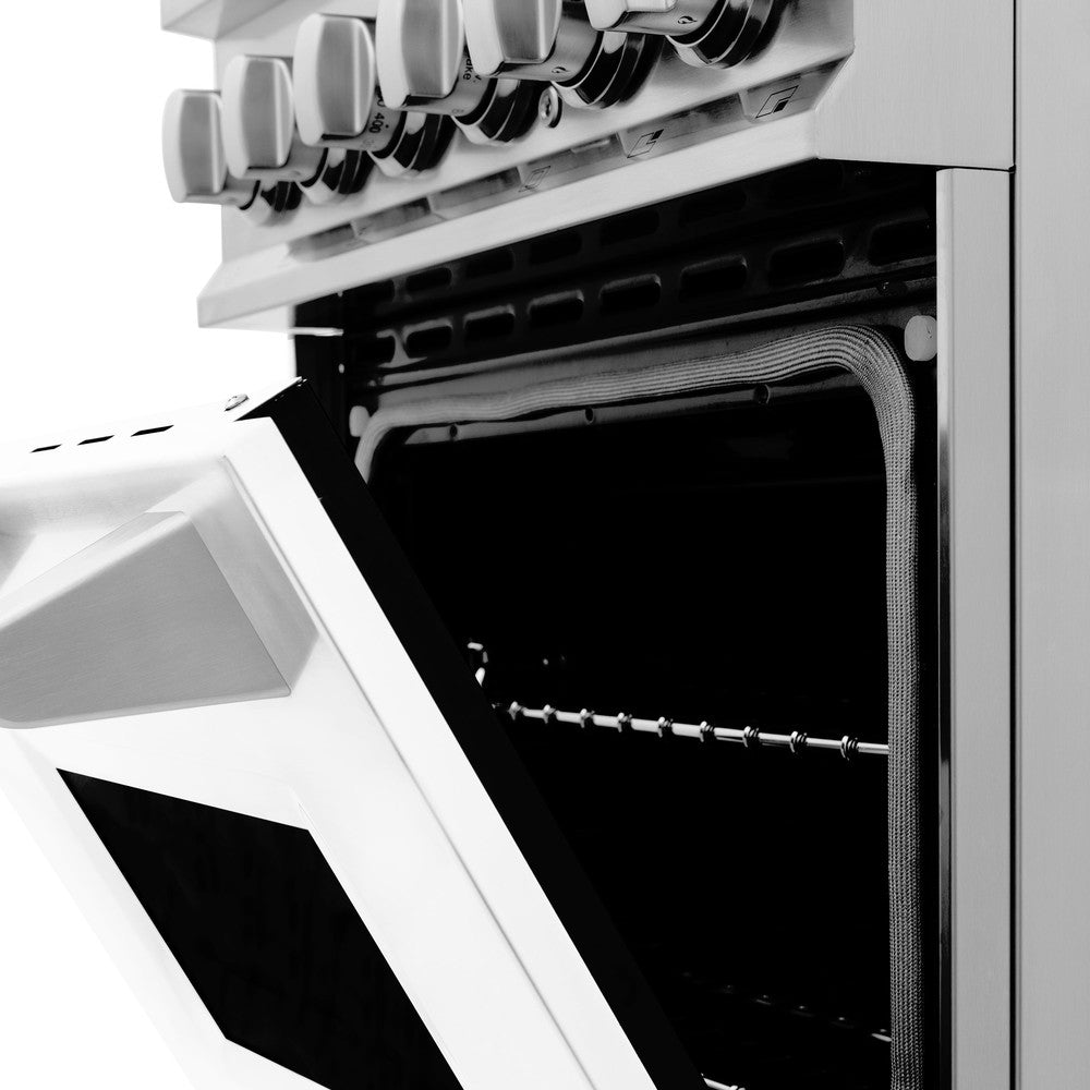 24 In. 2.8 Cu. Ft. Legacy Dual Fuel Range With 4 Burner Gas Cooktop And Electric Convection Oven In Stainless Steel And White Matte Door RAWM24