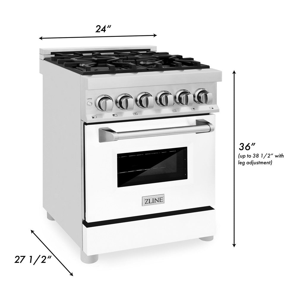 24 In. 2.8 Cu. Ft. Legacy Dual Fuel Range With 4 Burner Gas Cooktop And Electric Convection Oven In Stainless Steel And White Matte Door RAWM24