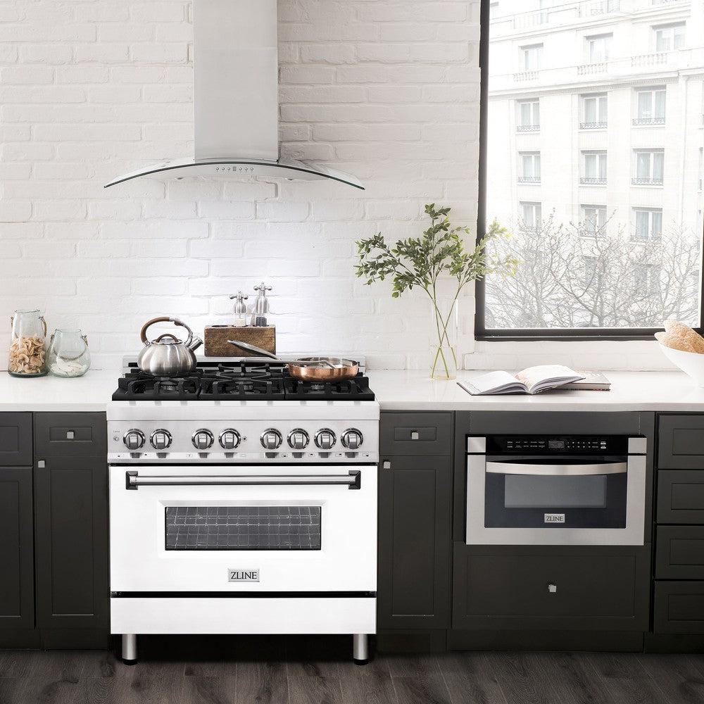 36 In. 4.6 Cu. Ft. Legacy Dual Fuel Range With 6 Burner Gas Cooktop And Electric Convection Oven In Stainless Steel And White Matte Door RAWM36