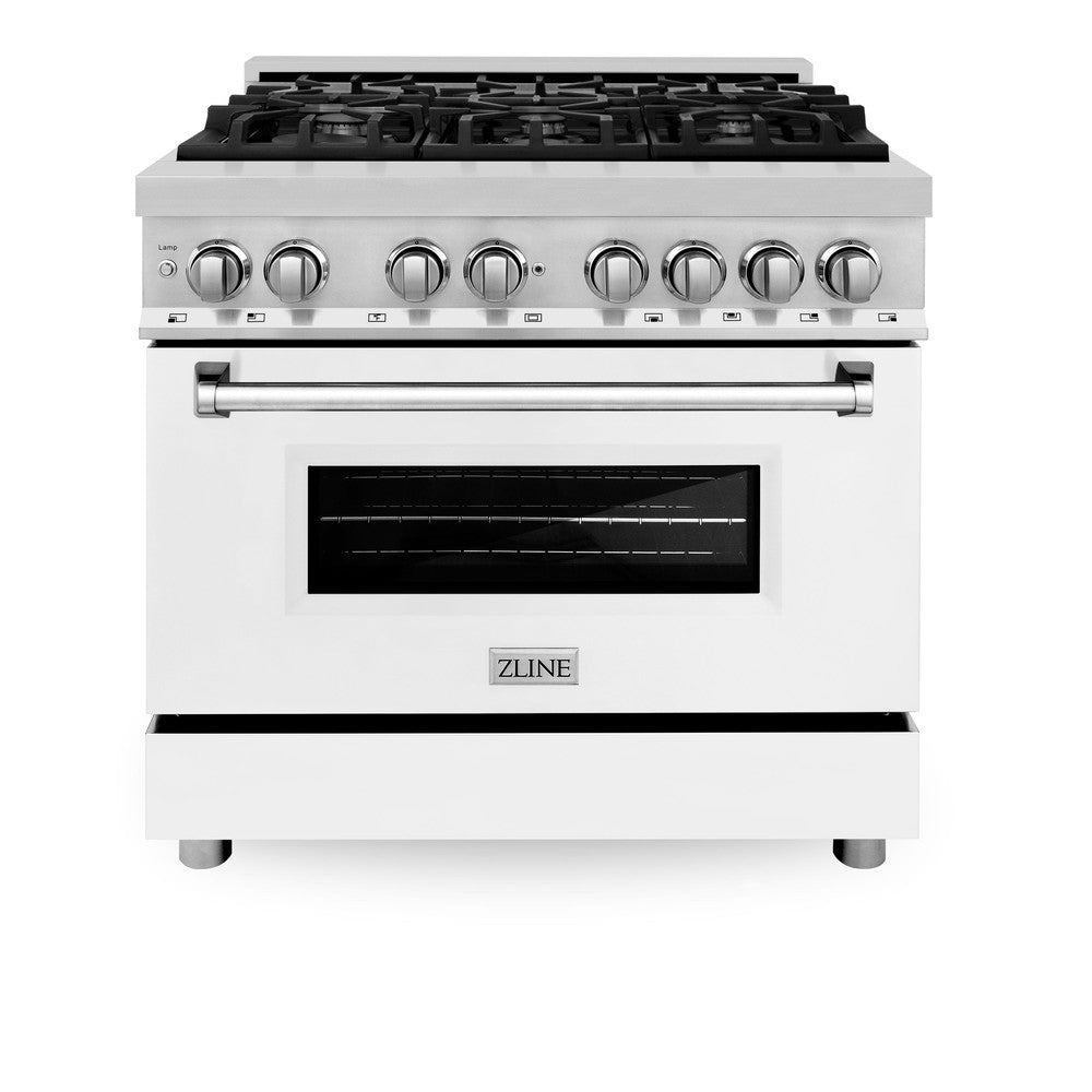 36 In. 4.6 Cu. Ft. Legacy Dual Fuel Range With 6 Burner Gas Cooktop And Electric Convection Oven In Stainless Steel And White Matte Door RAWM36