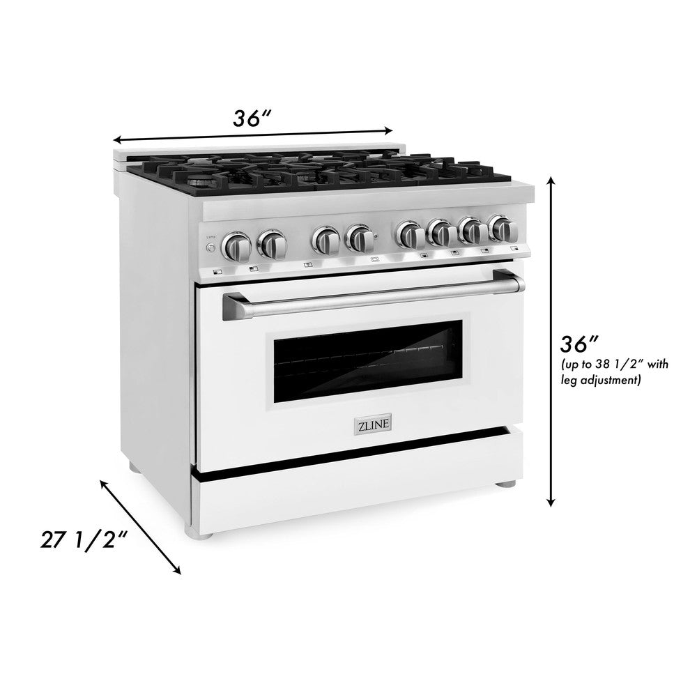 36 In. 4.6 Cu. Ft. Legacy Dual Fuel Range With 6 Burner Gas Cooktop And Electric Convection Oven In Stainless Steel And White Matte Door RAWM36