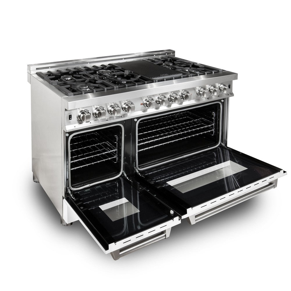 48 In. 6.0 Cu. Ft. Legacy Dual Fuel Range With 7 Burner Gas Cooktop And 2 Electric Ovens In Stainless Steel And White Matte Doors RAWM48