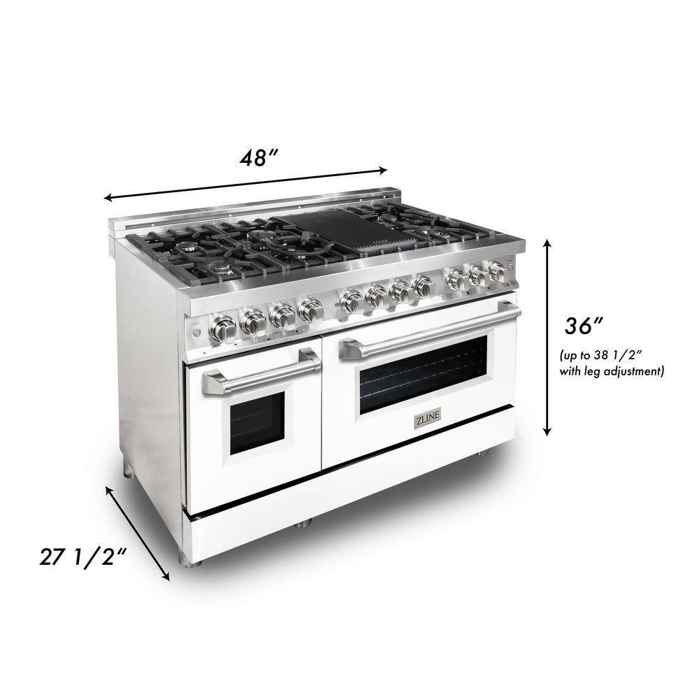 48 In. 6.0 Cu. Ft. Legacy Dual Fuel Range With 7 Burner Gas Cooktop And 2 Electric Ovens In Stainless Steel And White Matte Doors RAWM48