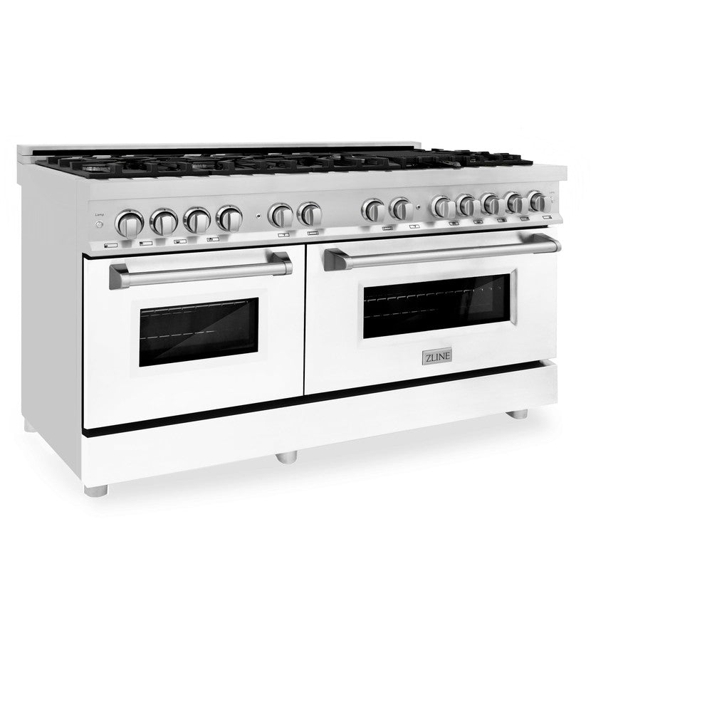 60 In. 7.4 Cu. Ft. Legacy Dual Fuel Range With 9 Burner Gas Cooktop And 2 Electric Convection Ovens In Stainless Steel And White Matte Doors RAWM60