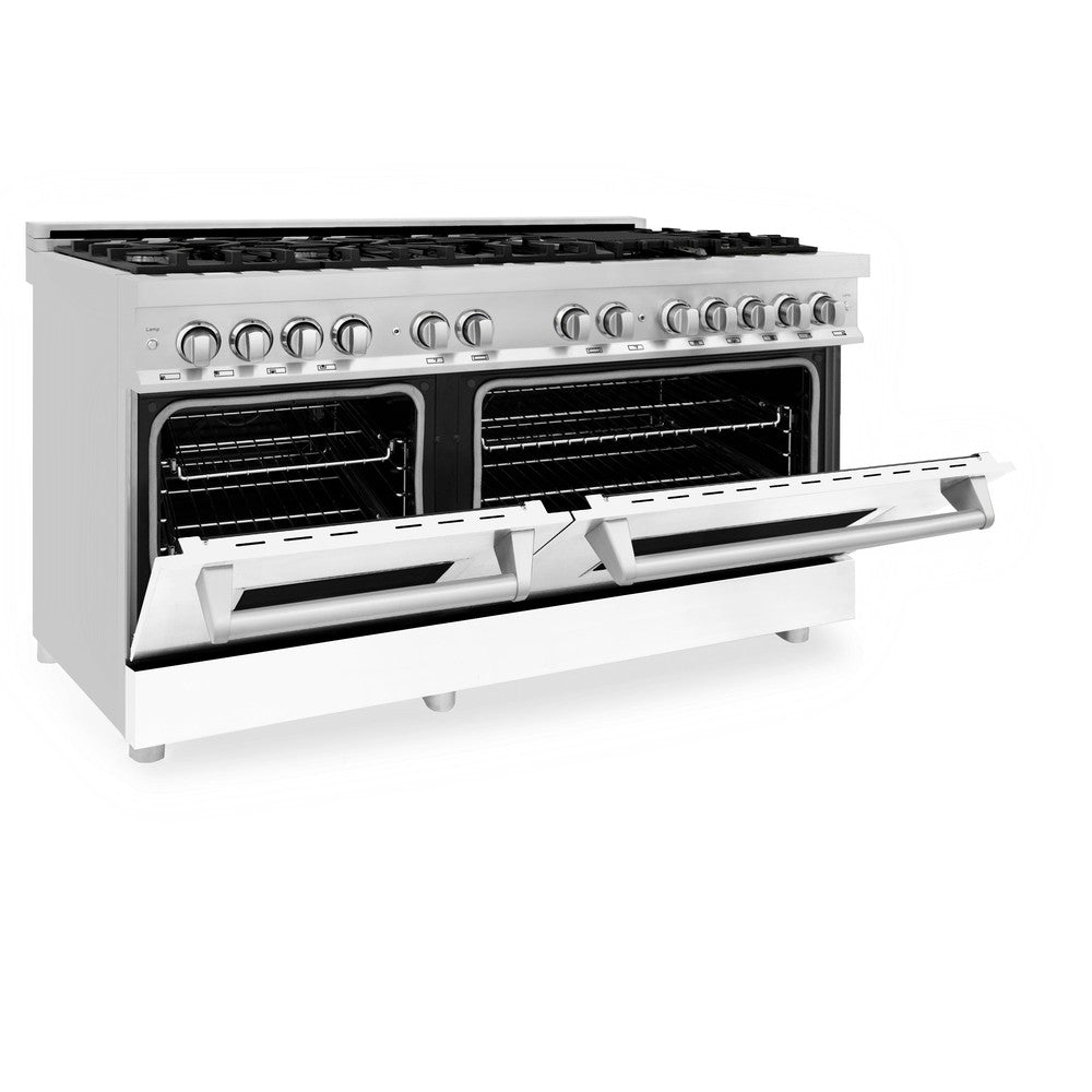 60 In. 7.4 Cu. Ft. Legacy Dual Fuel Range With 9 Burner Gas Cooktop And 2 Electric Convection Ovens In Stainless Steel And White Matte Doors RAWM60
