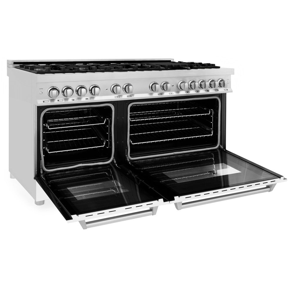 60 In. 7.4 Cu. Ft. Legacy Dual Fuel Range With 9 Burner Gas Cooktop And 2 Electric Convection Ovens In Stainless Steel And White Matte Doors RAWM60