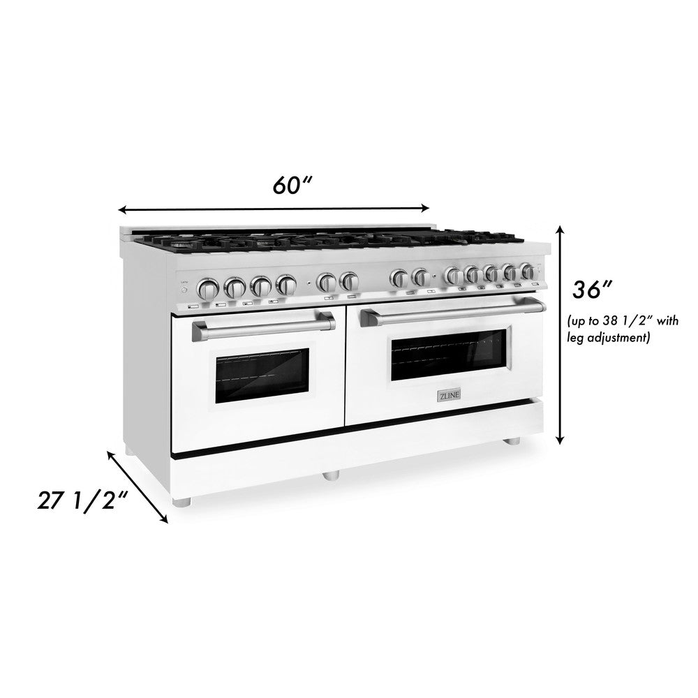 60 In. 7.4 Cu. Ft. Legacy Dual Fuel Range With 9 Burner Gas Cooktop And 2 Electric Convection Ovens In Stainless Steel And White Matte Doors RAWM60