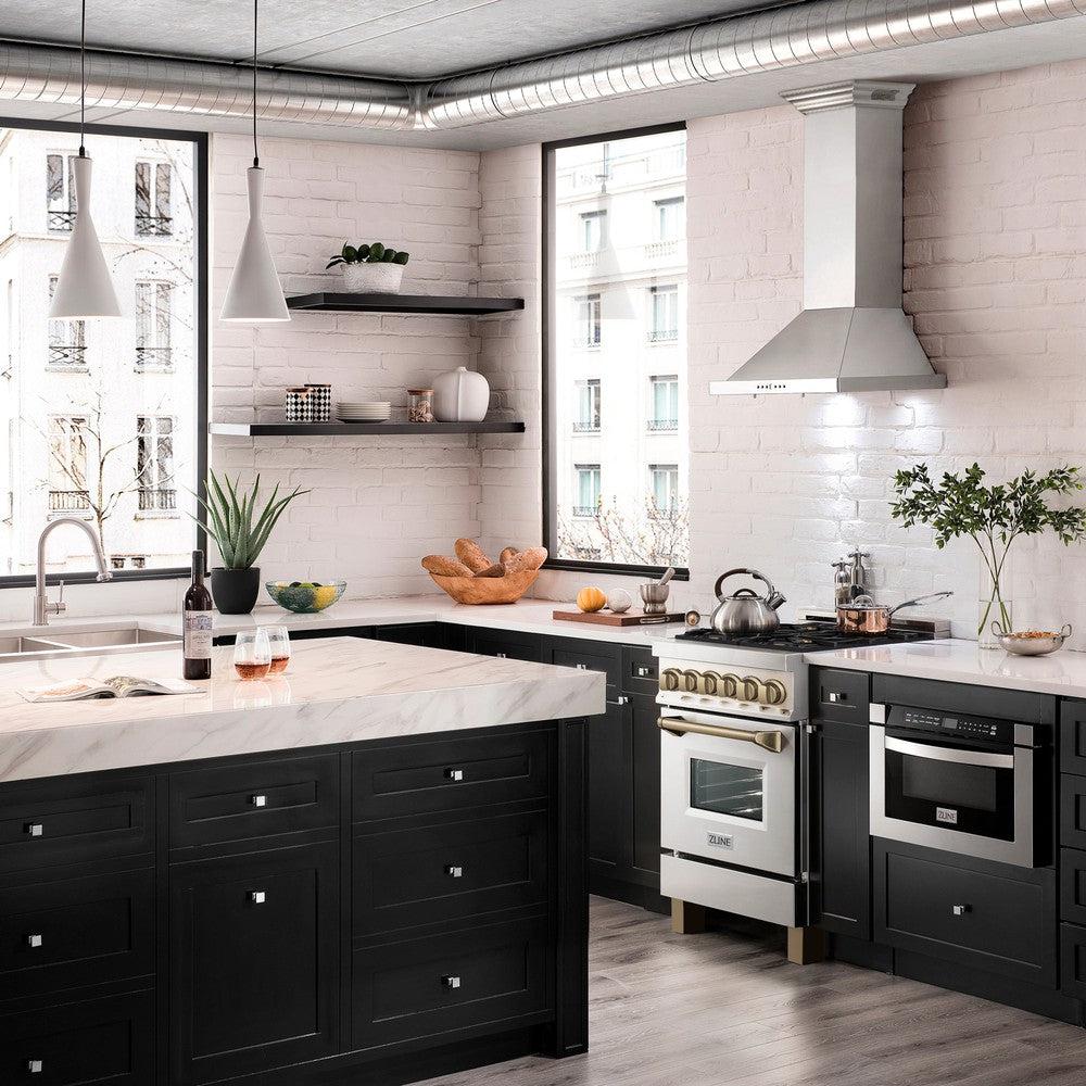Autograph Edition 24 In. 2.8 Cu. Ft. Legacy Dual Fuel Range With 4 Burner Gas Cooktop And Electric Convection Oven In Stainless Steel And Champagne Bronze Accents RAZ24CB