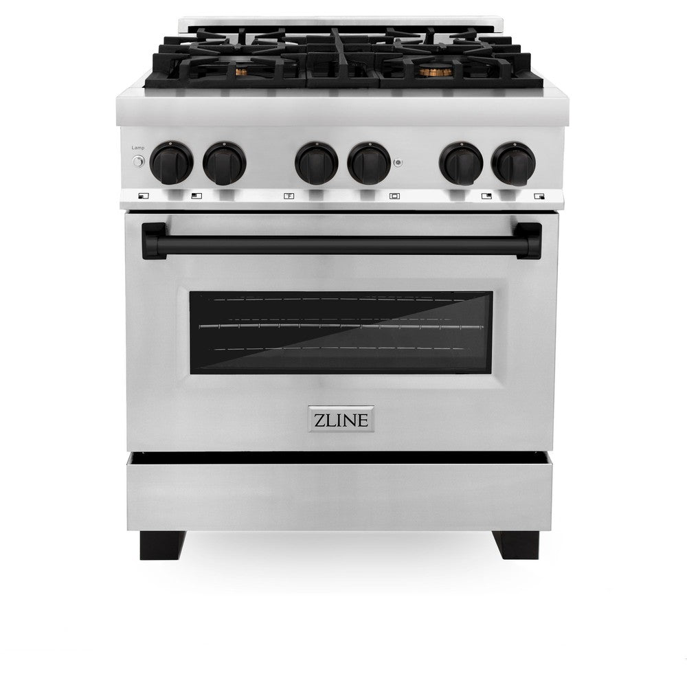 Autograph Edition 30 In. 4.0 Cu. Ft. Legacy Dual Fuel Range With 4 Burner Gas Cooktop And Electric Convection Oven In Stainless Steel And Matte Black Accents RAZ30MB