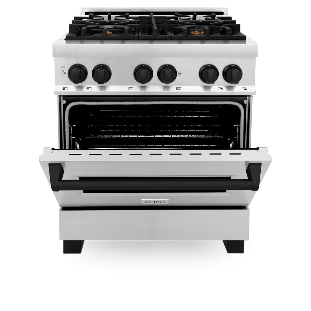 Autograph Edition 30 In. 4.0 Cu. Ft. Legacy Dual Fuel Range With 4 Burner Gas Cooktop And Electric Convection Oven In Stainless Steel And Matte Black Accents RAZ30MB
