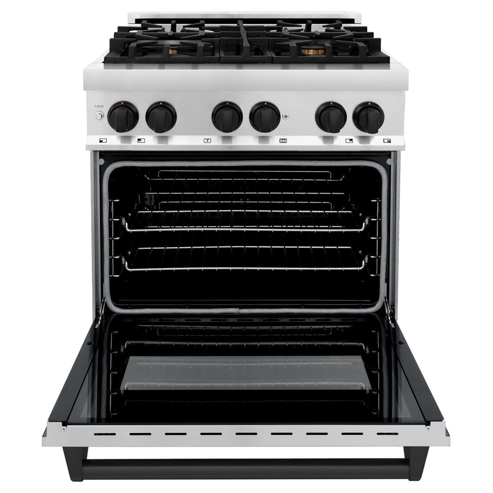 Autograph Edition 30 In. 4.0 Cu. Ft. Legacy Dual Fuel Range With 4 Burner Gas Cooktop And Electric Convection Oven In Stainless Steel And Matte Black Accents RAZ30MB