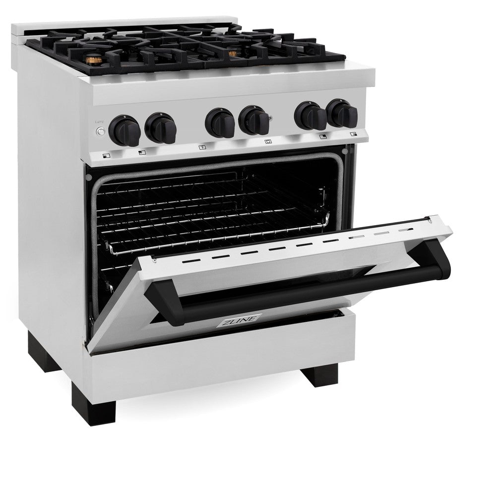 Autograph Edition 30 In. 4.0 Cu. Ft. Legacy Dual Fuel Range With 4 Burner Gas Cooktop And Electric Convection Oven In Stainless Steel And Matte Black Accents RAZ30MB