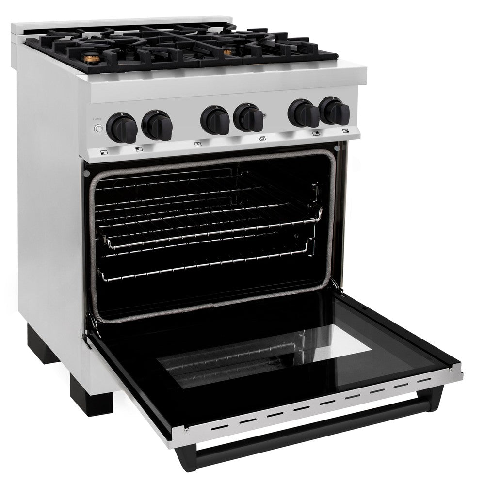 Autograph Edition 30 In. 4.0 Cu. Ft. Legacy Dual Fuel Range With 4 Burner Gas Cooktop And Electric Convection Oven In Stainless Steel And Matte Black Accents RAZ30MB