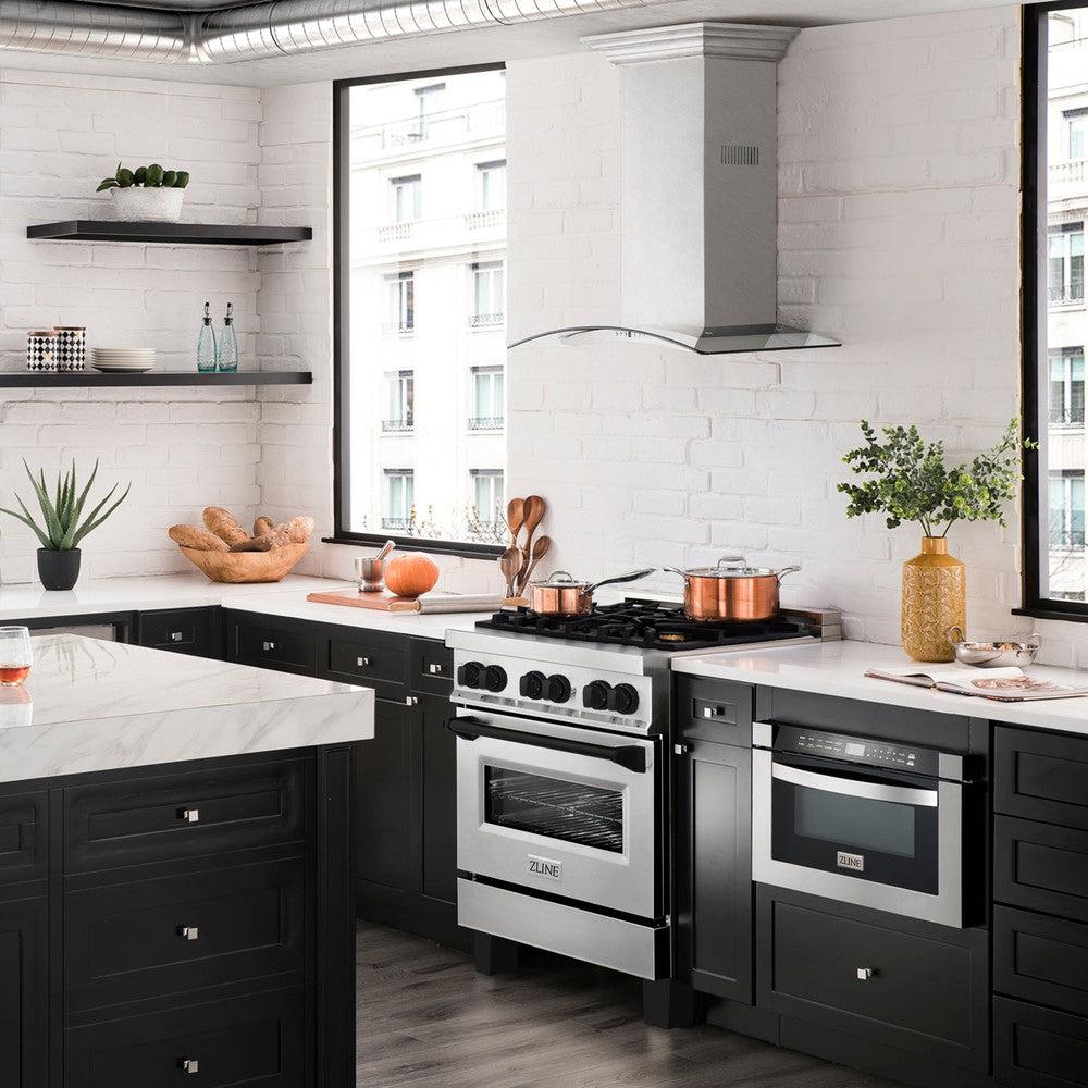 Autograph Edition 30 In. 4.0 Cu. Ft. Legacy Dual Fuel Range With 4 Burner Gas Cooktop And Electric Convection Oven In Stainless Steel And Matte Black Accents RAZ30MB