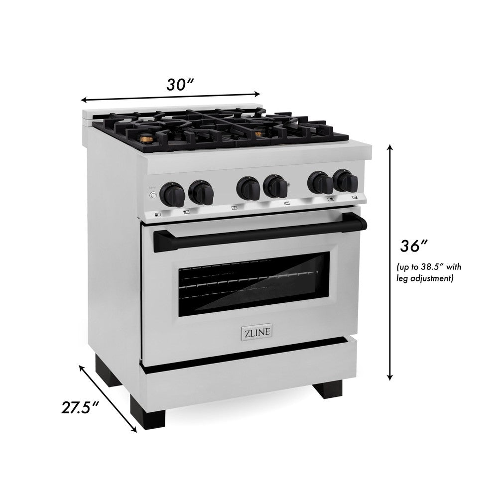 Autograph Edition 30 In. 4.0 Cu. Ft. Legacy Dual Fuel Range With 4 Burner Gas Cooktop And Electric Convection Oven In Stainless Steel And Matte Black Accents RAZ30MB