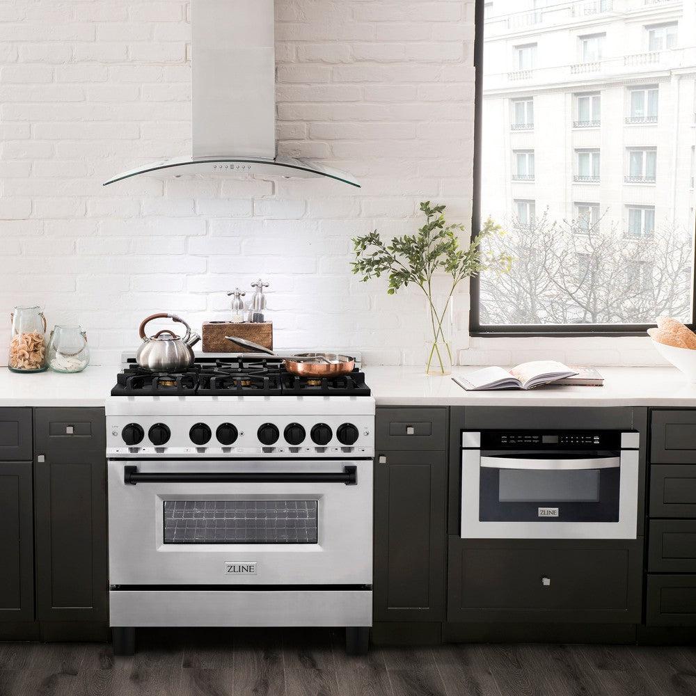 Autograph Edition 36 In. 4.6 Cu. Ft. Legacy Dual Fuel Range With 6 Burner Gas Cooktop And Electric Convection Oven In Stainless Steel And Matte Black Accents RAZ36MB