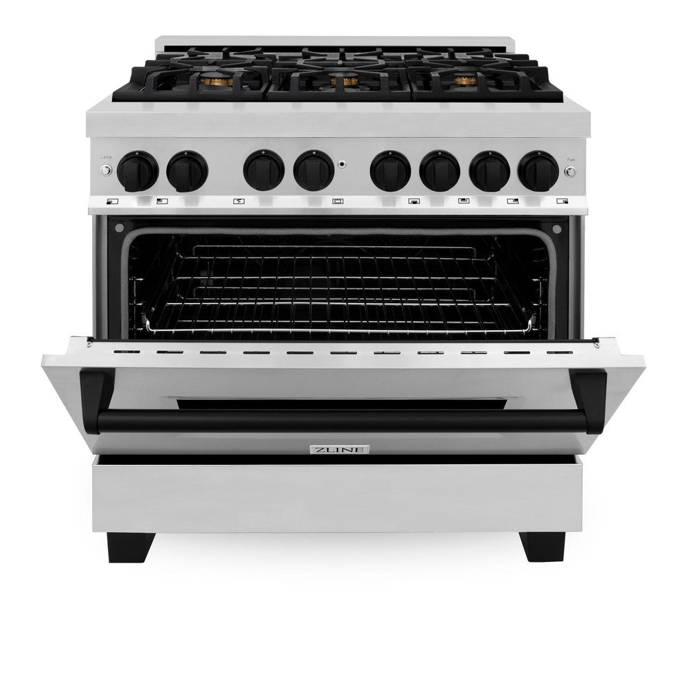 Autograph Edition 36 In. 4.6 Cu. Ft. Legacy Dual Fuel Range With 6 Burner Gas Cooktop And Electric Convection Oven In Stainless Steel And Matte Black Accents RAZ36MB