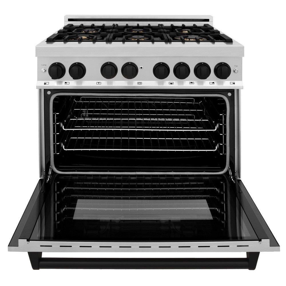 Autograph Edition 36 In. 4.6 Cu. Ft. Legacy Dual Fuel Range With 6 Burner Gas Cooktop And Electric Convection Oven In Stainless Steel And Matte Black Accents RAZ36MB