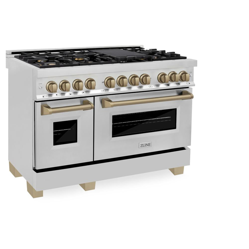 Autograph Edition 48 In. 6.0 Cu. Ft. Legacy Dual Fuel Range With 7 Burner Gas Cooktop And 2 Electric Ovens In Stainless Steel And Champagne Bronze Accents RAZ48CB