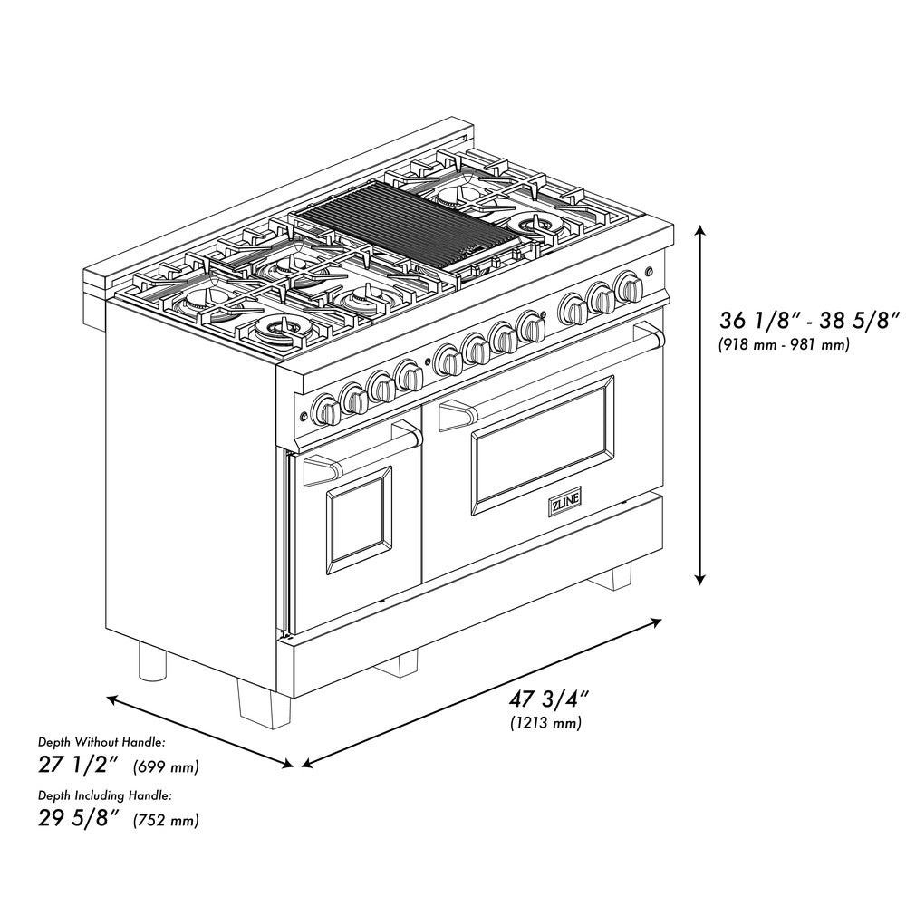 Autograph Edition 48 In. 6.0 Cu. Ft. Legacy Dual Fuel Range With 7 Burner Gas Cooktop And 2 Electric Ovens In Stainless Steel And Champagne Bronze Accents RAZ48CB