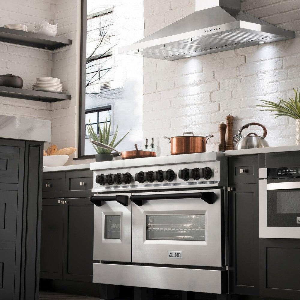 Autograph Edition 48 In. 6.0 Cu. Ft. Legacy Dual Fuel Range With 7 Burner Gas Cooktop And 2 Electric Ovens In Stainless Steel And Matte Black Accents RAZ48MB