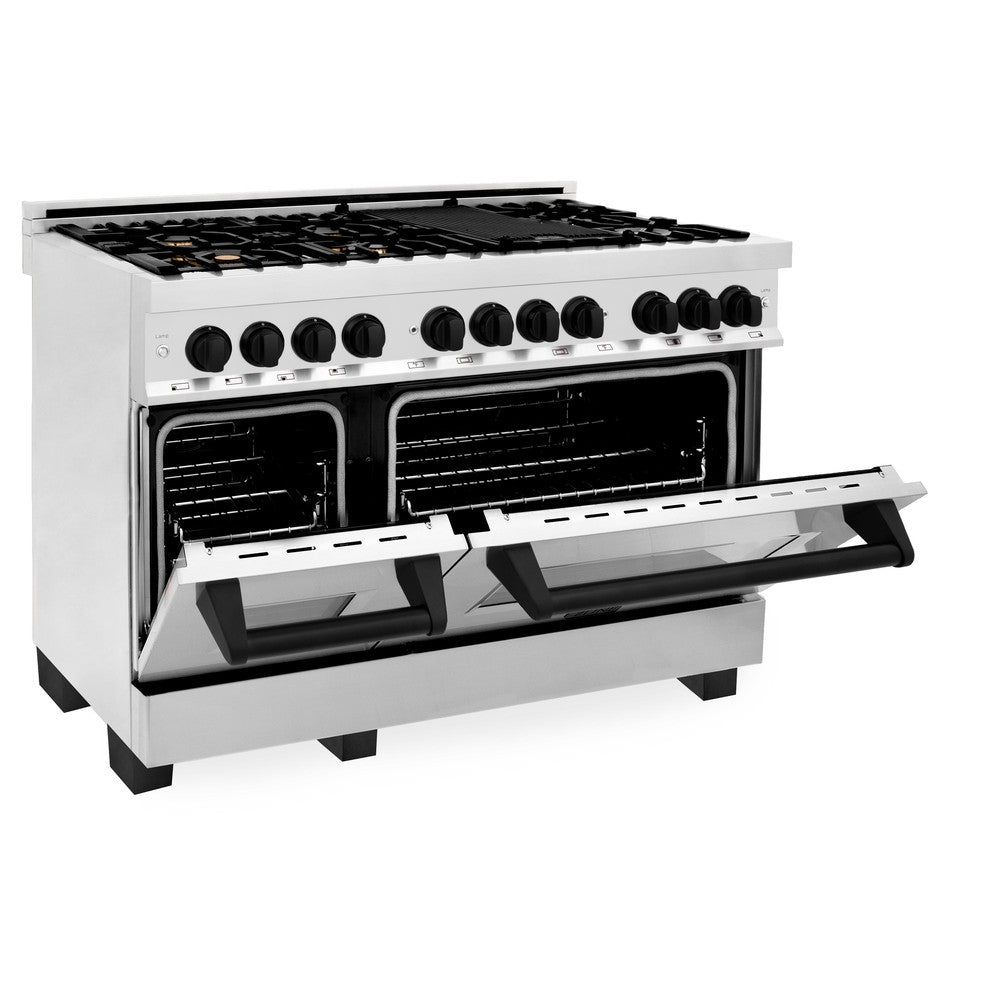 Autograph Edition 48 In. 6.0 Cu. Ft. Legacy Dual Fuel Range With 7 Burner Gas Cooktop And 2 Electric Ovens In Stainless Steel And Matte Black Accents RAZ48MB
