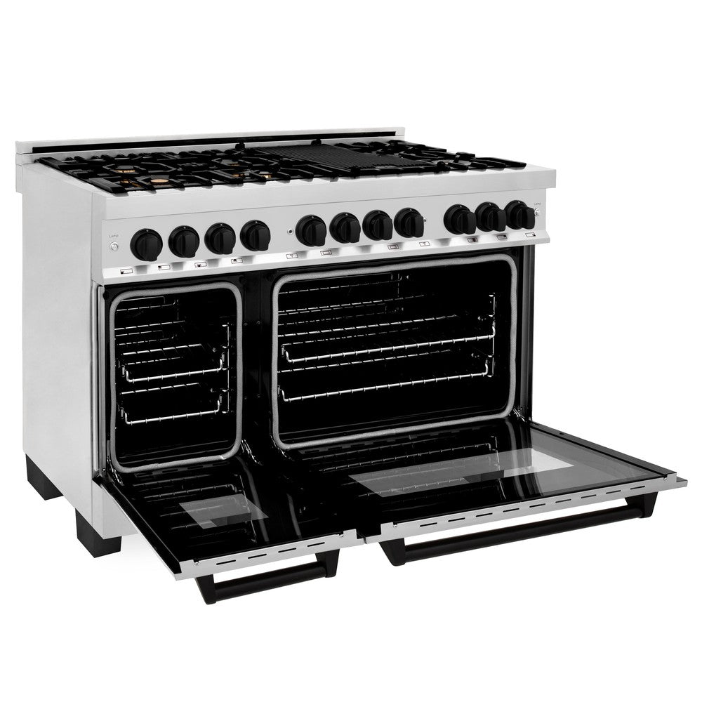 Autograph Edition 48 In. 6.0 Cu. Ft. Legacy Dual Fuel Range With 7 Burner Gas Cooktop And 2 Electric Ovens In Stainless Steel And Matte Black Accents RAZ48MB