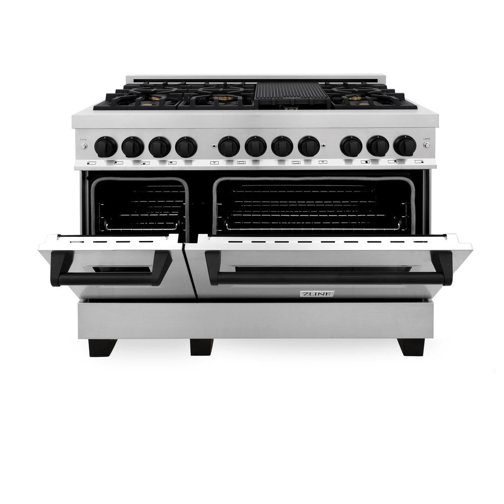 Autograph Edition 48 In. 6.0 Cu. Ft. Legacy Dual Fuel Range With 7 Burner Gas Cooktop And 2 Electric Ovens In Stainless Steel And Matte Black Accents RAZ48MB