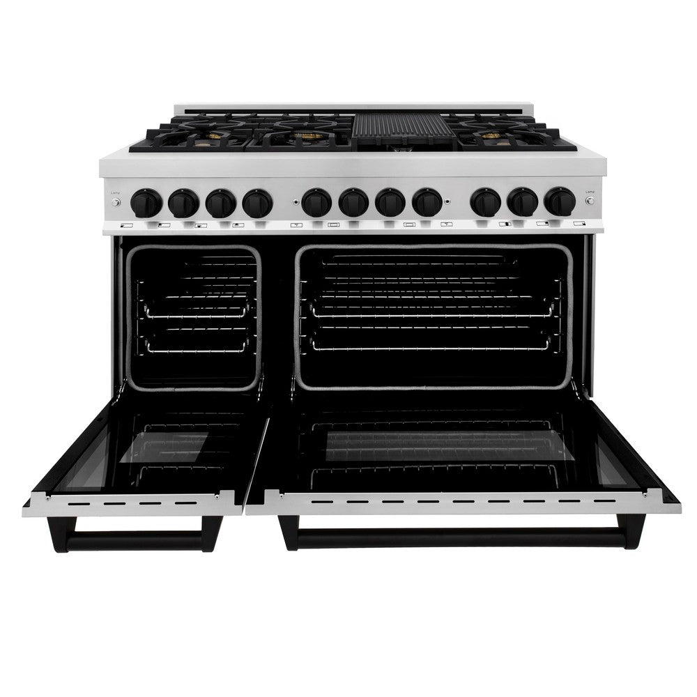 Autograph Edition 48 In. 6.0 Cu. Ft. Legacy Dual Fuel Range With 7 Burner Gas Cooktop And 2 Electric Ovens In Stainless Steel And Matte Black Accents RAZ48MB