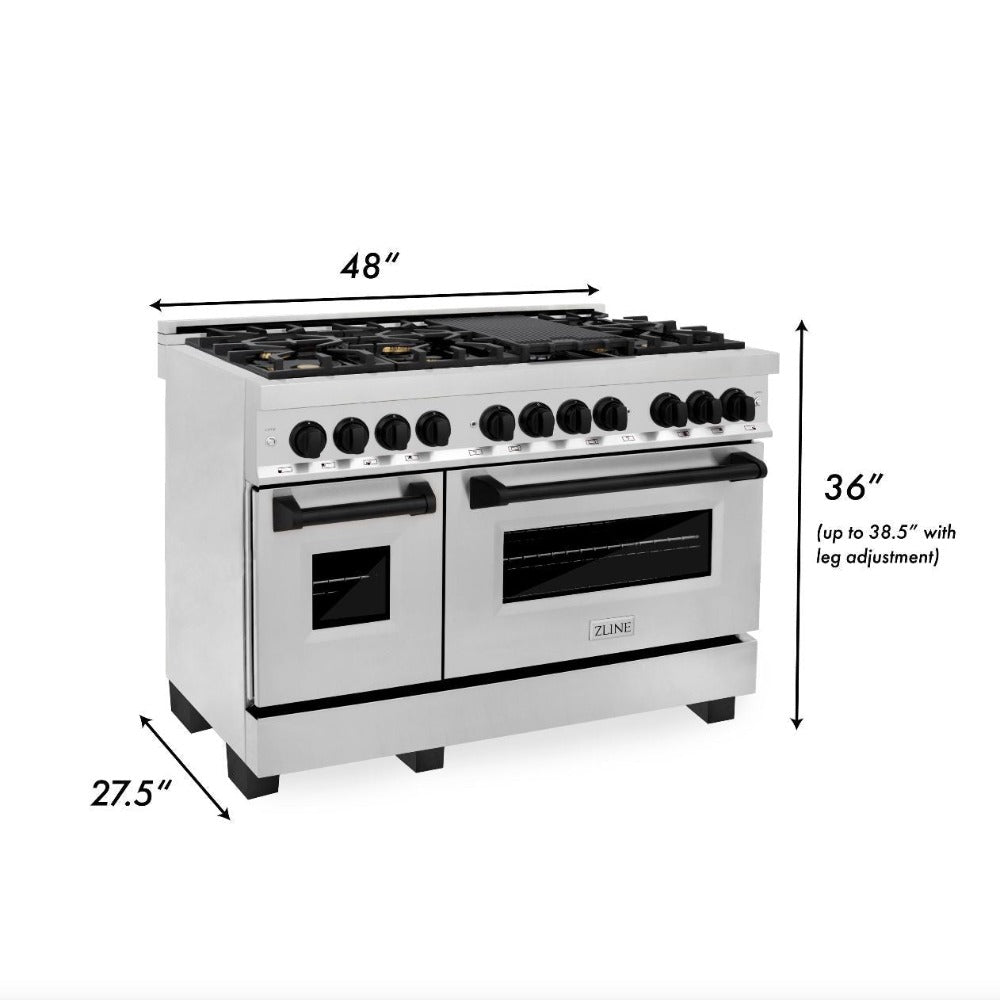 Autograph Edition 48 In. 6.0 Cu. Ft. Legacy Dual Fuel Range With 7 Burner Gas Cooktop And 2 Electric Ovens In Stainless Steel And Matte Black Accents RAZ48MB