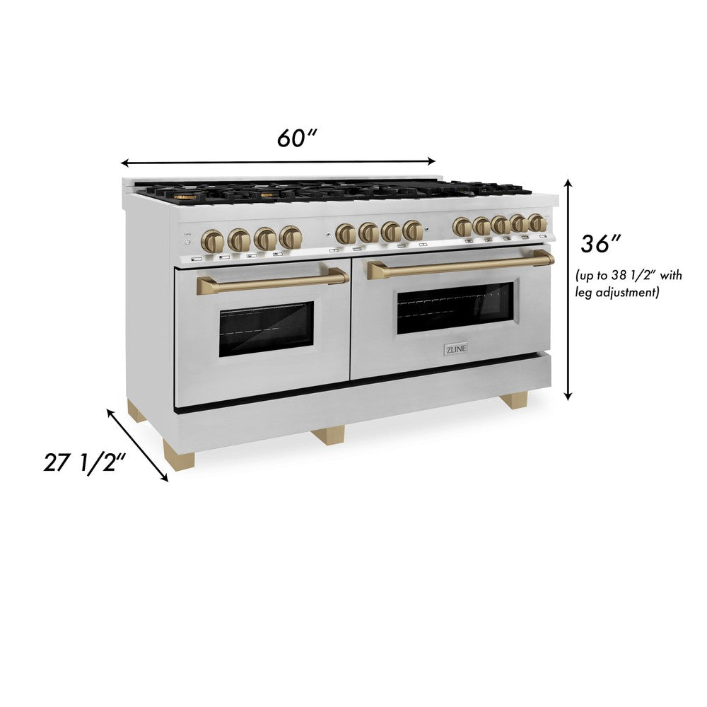 Autograph Edition 60 In. 7.4 Cu. Ft. Legacy Dual Fuel Range With 9 Burner Gas Cooktop And 2 Electric Convection Ovens In Stainless Steel And Champagne Bronze Accents RAZ60CB