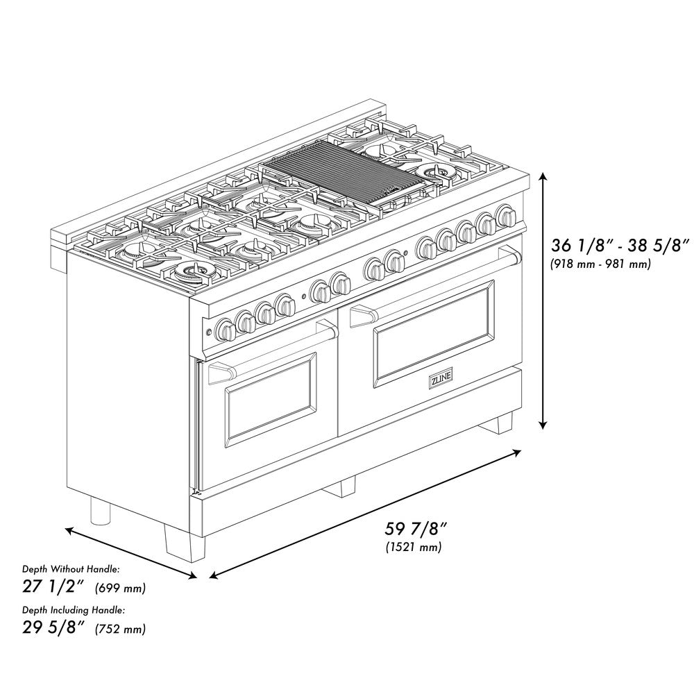 Autograph Edition 60 In. 7.4 Cu. Ft. Legacy Dual Fuel Range With 9 Burner Gas Cooktop And 2 Electric Convection Ovens In Stainless Steel And Polished Gold Accents RAZ60G