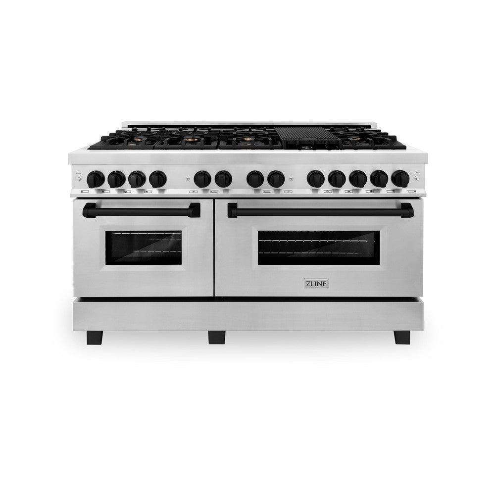 Autograph Edition 60 In. 7.4 Cu. Ft. Legacy Dual Fuel Range With 9 Burner Gas Cooktop And 2 Electric Convection Ovens In Stainless Steel And Matte Black Accents RAZ60MB