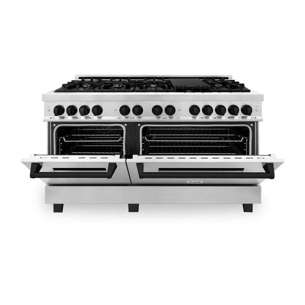Autograph Edition 60 In. 7.4 Cu. Ft. Legacy Dual Fuel Range With 9 Burner Gas Cooktop And 2 Electric Convection Ovens In Stainless Steel And Matte Black Accents RAZ60MB
