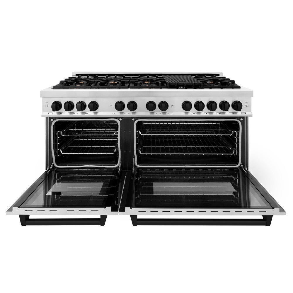 Autograph Edition 60 In. 7.4 Cu. Ft. Legacy Dual Fuel Range With 9 Burner Gas Cooktop And 2 Electric Convection Ovens In Stainless Steel And Matte Black Accents RAZ60MB