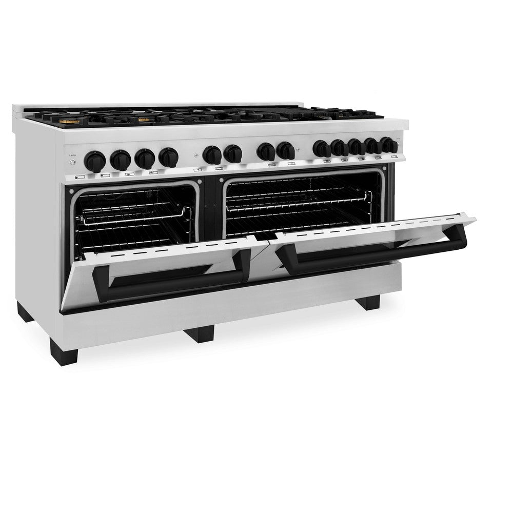 Autograph Edition 60 In. 7.4 Cu. Ft. Legacy Dual Fuel Range With 9 Burner Gas Cooktop And 2 Electric Convection Ovens In Stainless Steel And Matte Black Accents RAZ60MB