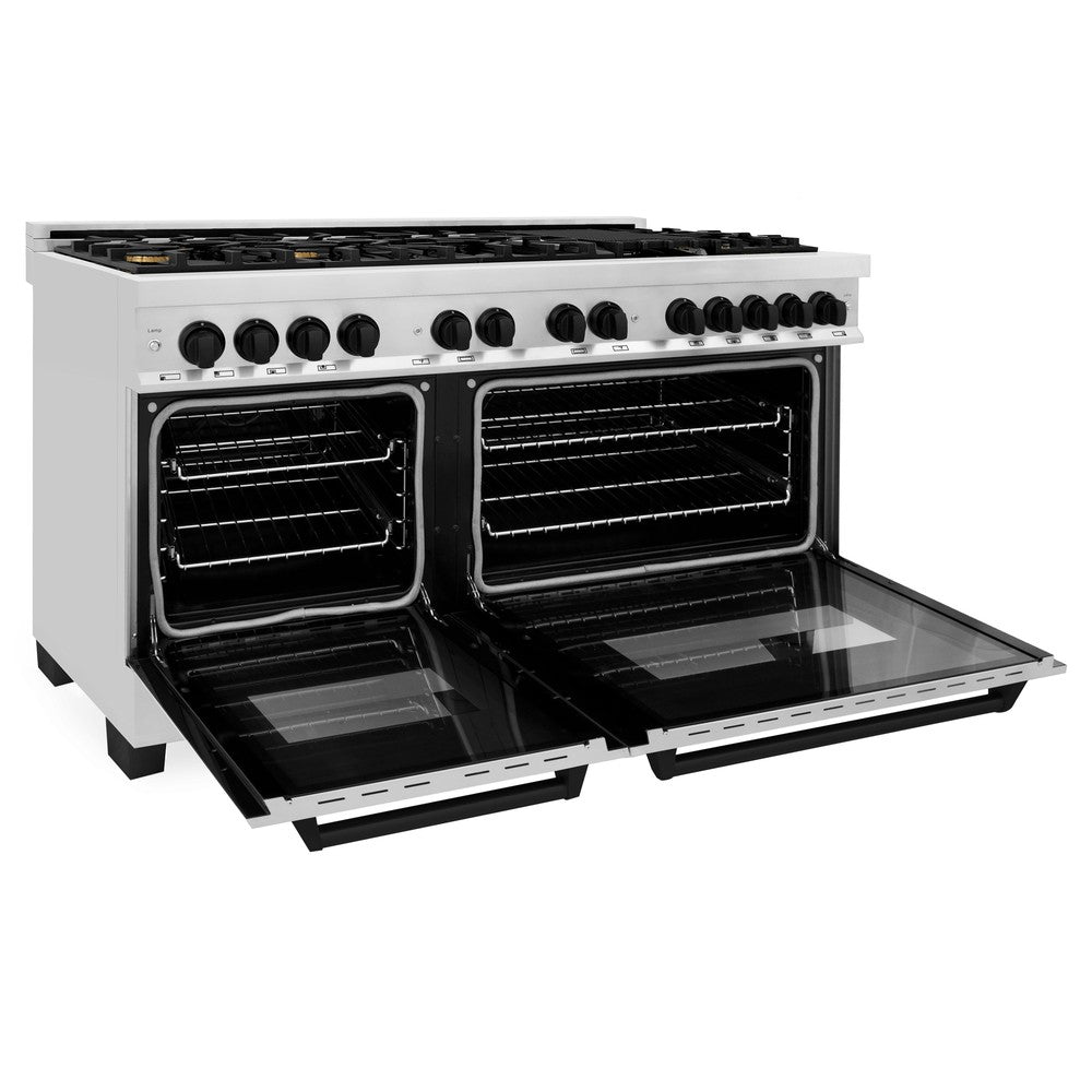 Autograph Edition 60 In. 7.4 Cu. Ft. Legacy Dual Fuel Range With 9 Burner Gas Cooktop And 2 Electric Convection Ovens In Stainless Steel And Matte Black Accents RAZ60MB