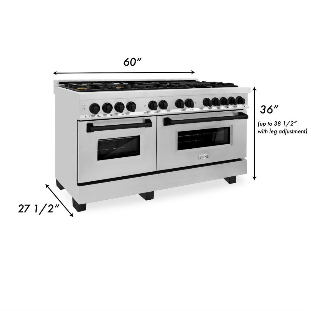 Autograph Edition 60 In. 7.4 Cu. Ft. Legacy Dual Fuel Range With 9 Burner Gas Cooktop And 2 Electric Convection Ovens In Stainless Steel And Matte Black Accents RAZ60MB