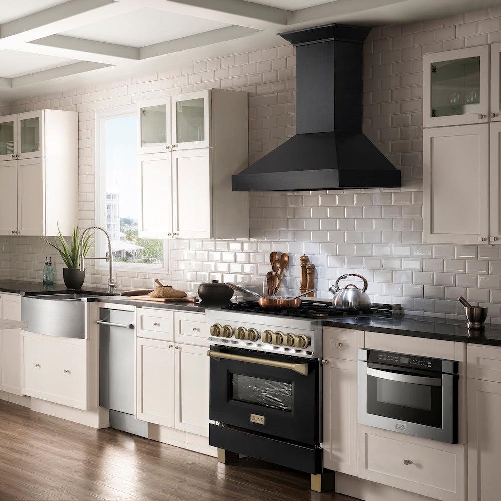 Autograph Edition 36 In. 4.6 Cu. Ft. Legacy Dual Fuel Range With 6 Burner Gas Cooktop And Electric Convection Oven In Stainless Steel With Black Matte Door And Champagne Bronze Accents RAZBLM36CB
