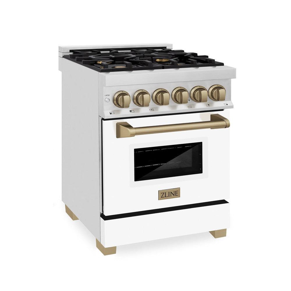 Autograph Edition 24" 2.8 cu. ft. Dual Fuel Range with Gas Stove and Electric Oven with White Matte Door and Champagne Bronze Accents RAZWM24CB