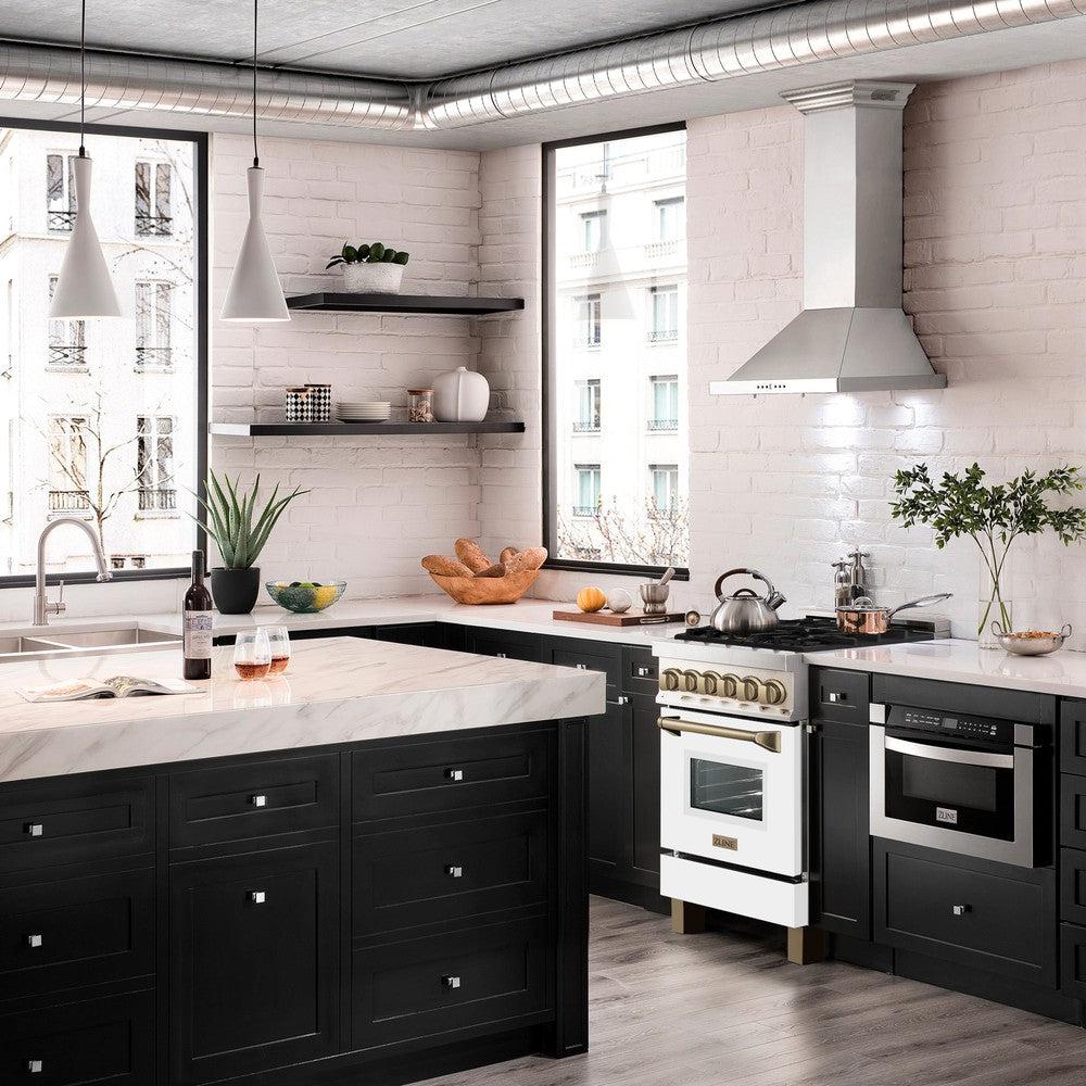 Autograph Edition 24" 2.8 cu. ft. Dual Fuel Range with Gas Stove and Electric Oven with White Matte Door and Champagne Bronze Accents RAZWM24CB