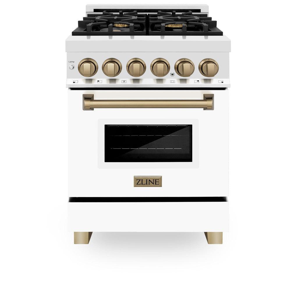 Autograph Edition 24" 2.8 cu. ft. Dual Fuel Range with Gas Stove and Electric Oven with White Matte Door and Champagne Bronze Accents RAZWM24CB