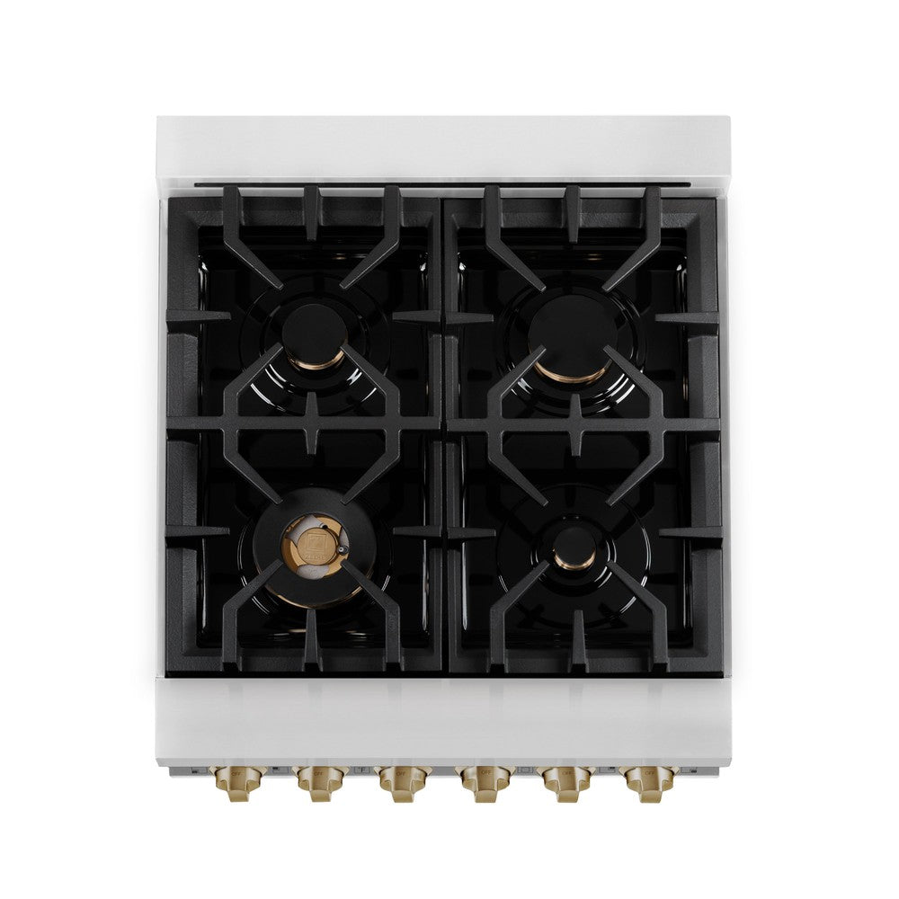 Autograph Edition 24" 2.8 cu. ft. Dual Fuel Range with Gas Stove and Electric Oven with White Matte Door and Champagne Bronze Accents RAZWM24CB