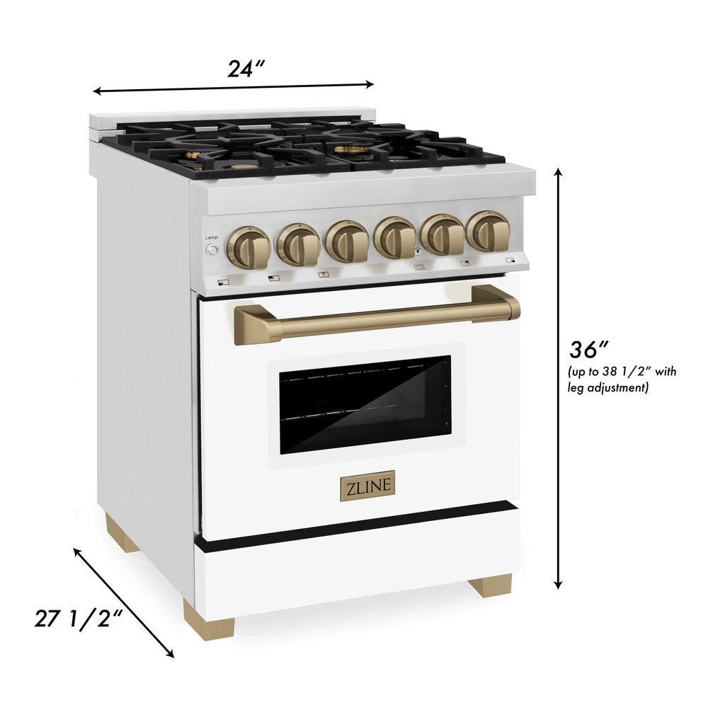 Autograph Edition 24" 2.8 cu. ft. Dual Fuel Range with Gas Stove and Electric Oven with White Matte Door and Champagne Bronze Accents RAZWM24CB