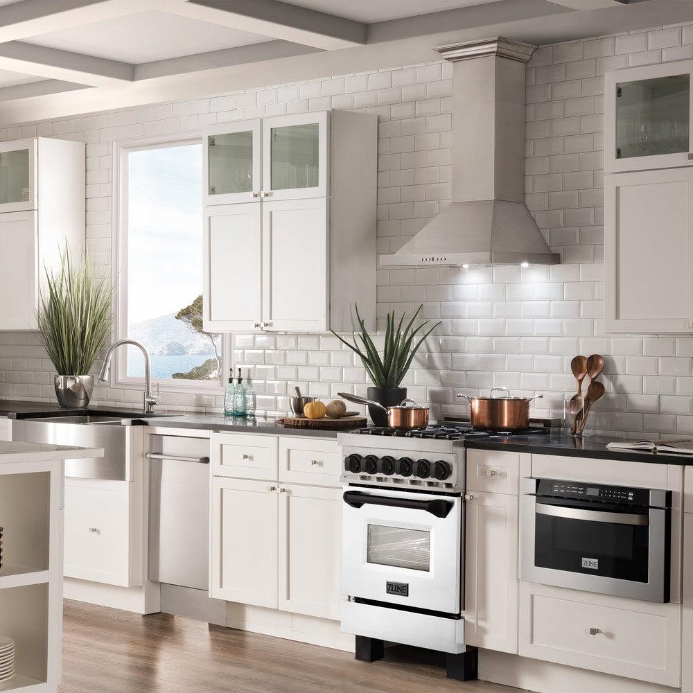 Autograph Edition 24 In. 2.8 Cu. Ft. Legacy Dual Fuel Range With 4 Burner Gas Cooktop And Electric Convection Oven In Stainless Steel With White Matte Door And Matte Black Accents RAZWM24MB